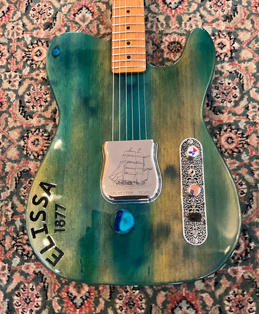 Elissa Guitar Ocean Esquire Style, Custom Weathered Green and Blue